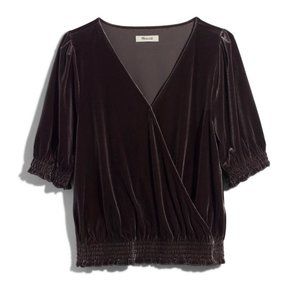 Madewell Dark Gray Silver Short Sleeve Velvet WrapTop